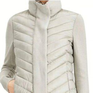 CALVIN KLEIN CHAMPAGNE QUILTED SWEATER SLEEVES / TRIM LT WEIGHT PUFFER JACKET S
